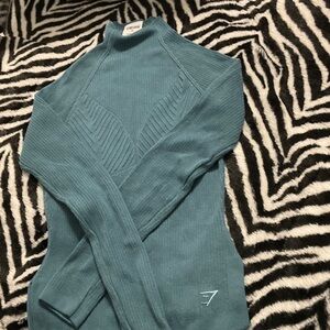 Gymshark Teal Ribbed Mock-Neck Sweater